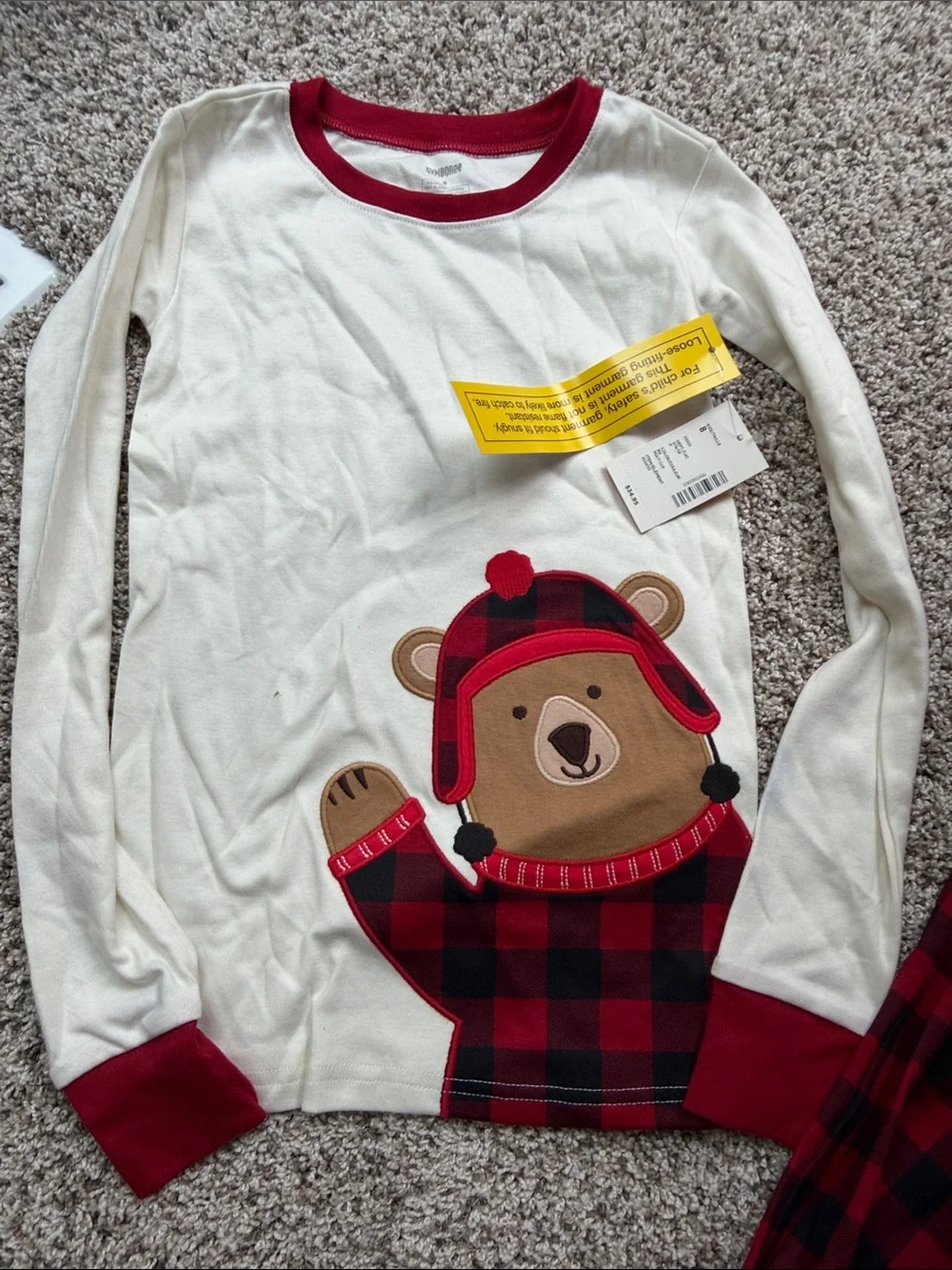 NWT Gymboree Cream & Red Buffalo Plaid Bear Pajama Set size 8